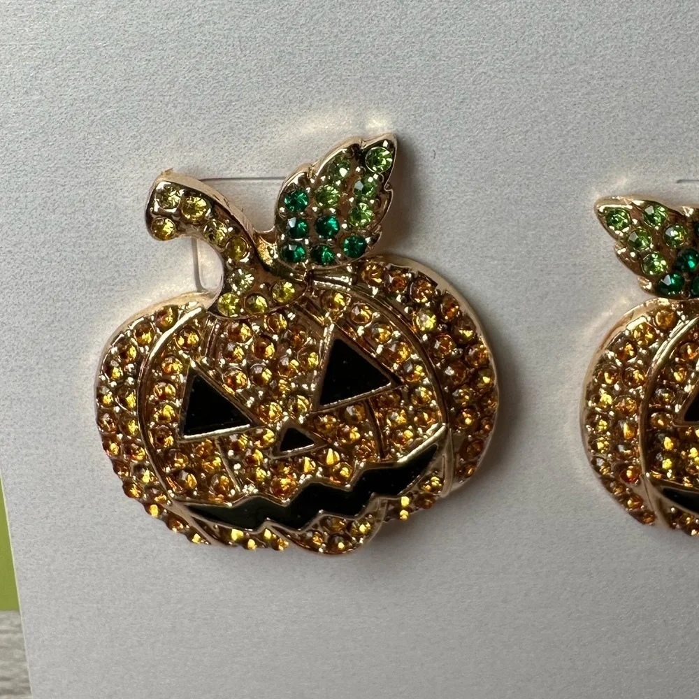 BaubleBar rhinestone Jack-o’-lantern large post earrings NEW